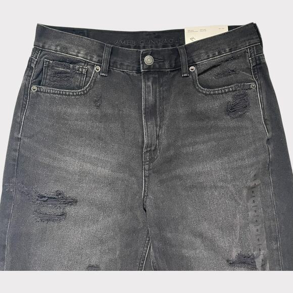 American Eagle Mom Jean Black Distressed 8 Long NWT High Waist Tapered Leg - Picture 2 of 12